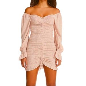WOMENS OFF-THE-SHOULDER LIGHT WEIGHT PINK BODYCON DRESS SIZE L